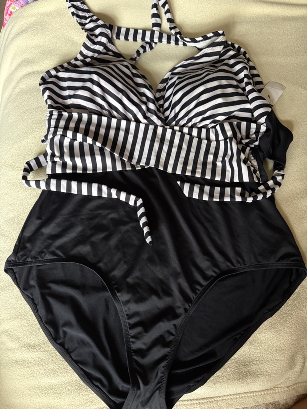 Clean Water Black & White Striped One Piece Swimsuit - Size 22W NWOT